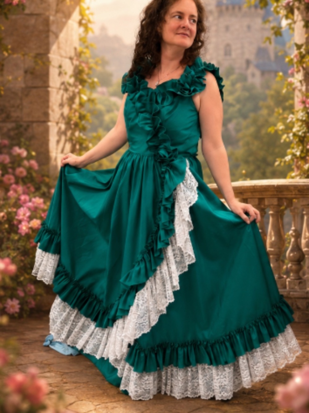 Vintage 1980s Teal Southern Belle Gown (7)